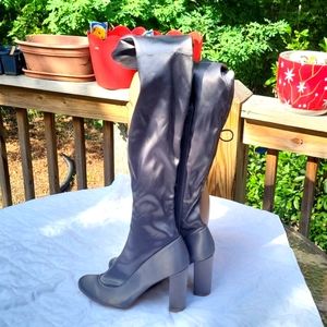 Ladies silver over the knee boots, chunky 3.5" heel, Liliana, sz 8.5